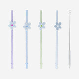 Straws with butterfly and flower charms - 4 pcs
