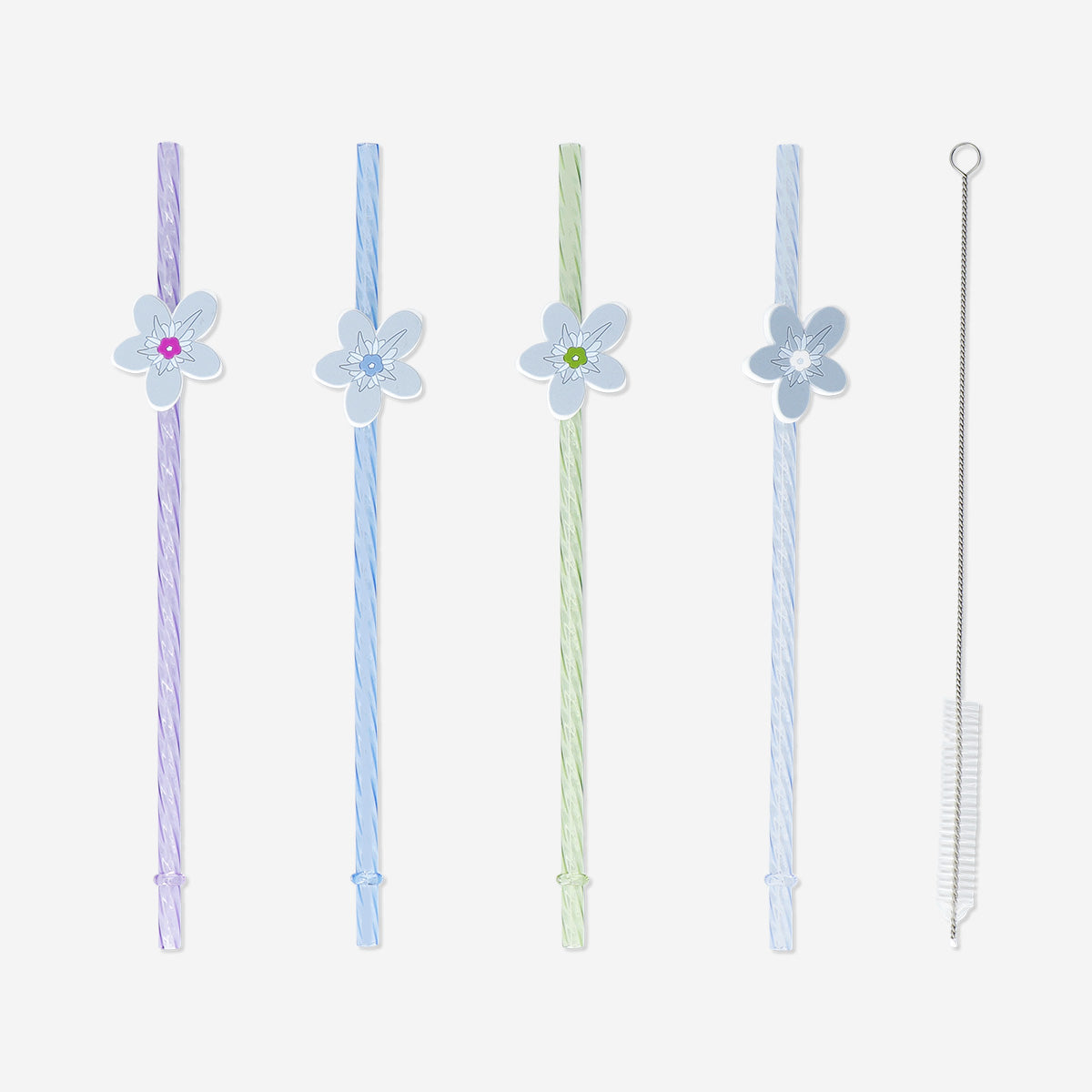 Straws with butterfly and flower charms - 4 pcs