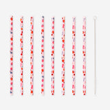 Strawberry straws with cleaning brush - 8 pcs