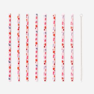 Strawberry straws with cleaning brush - 8 pcs
