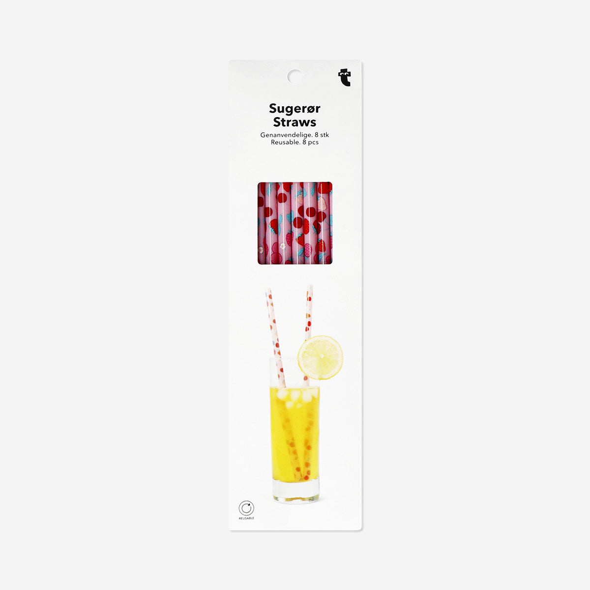 Strawberry straws with cleaning brush - 8 pcs