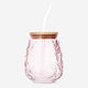 JAR WITH LID AND STRAW GLASS EMBOSSED FLOWERS