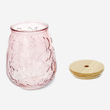 JAR WITH LID AND STRAW GLASS EMBOSSED FLOWERS