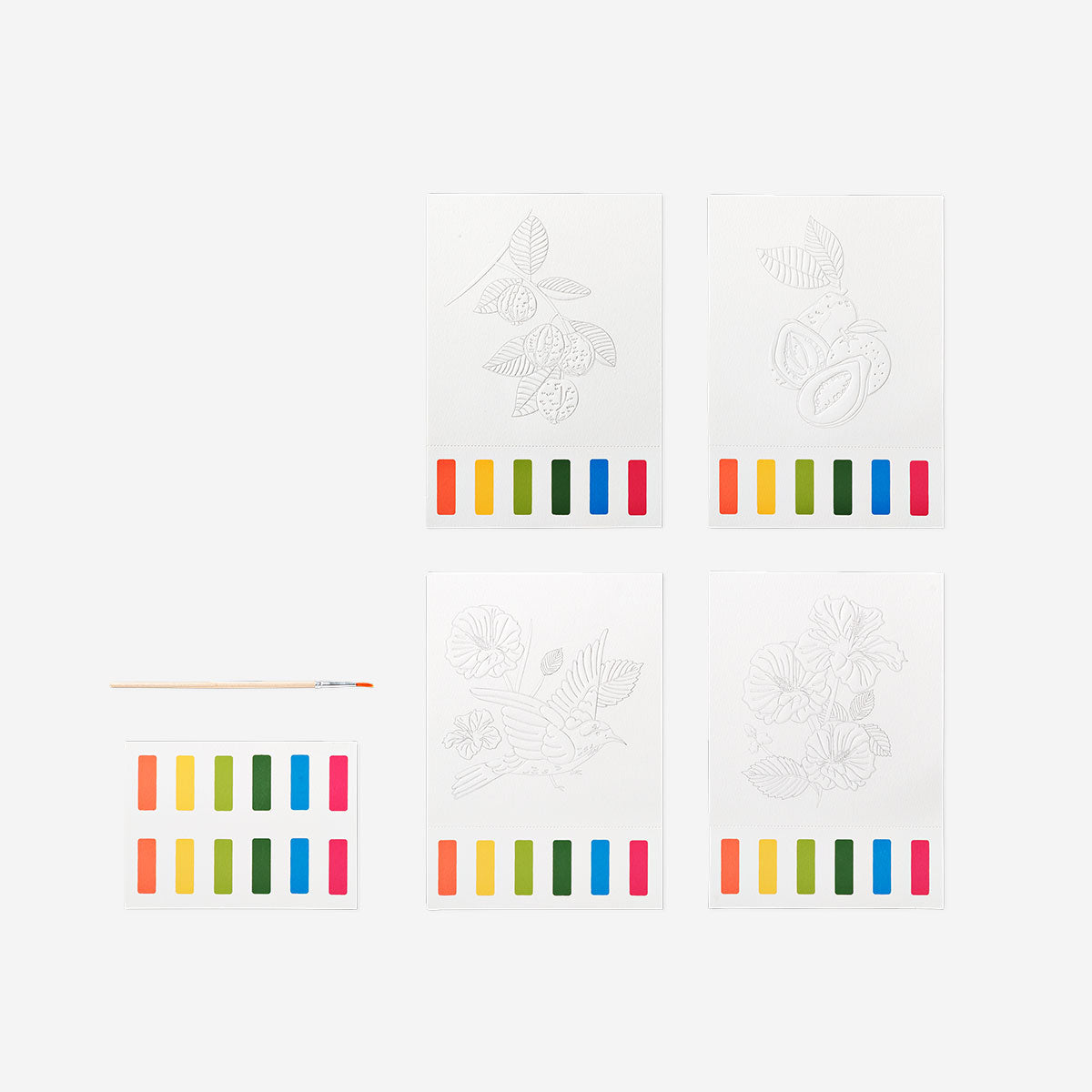 Embossed watercolouring sheets with paint 
