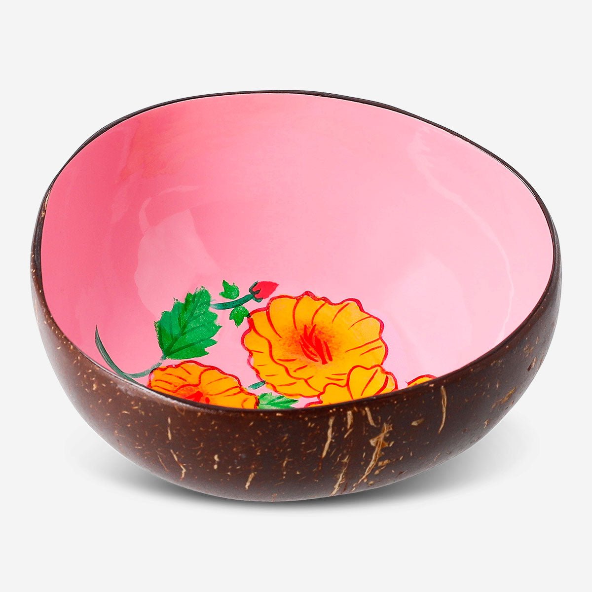 Pembe Çiçekli Hindistan Cevizi Kase