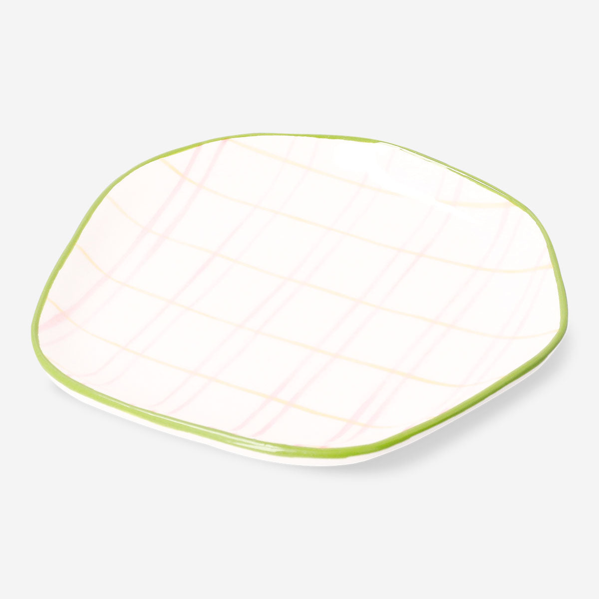 Ceramic plate with hand-painted chequered design - 15 cm