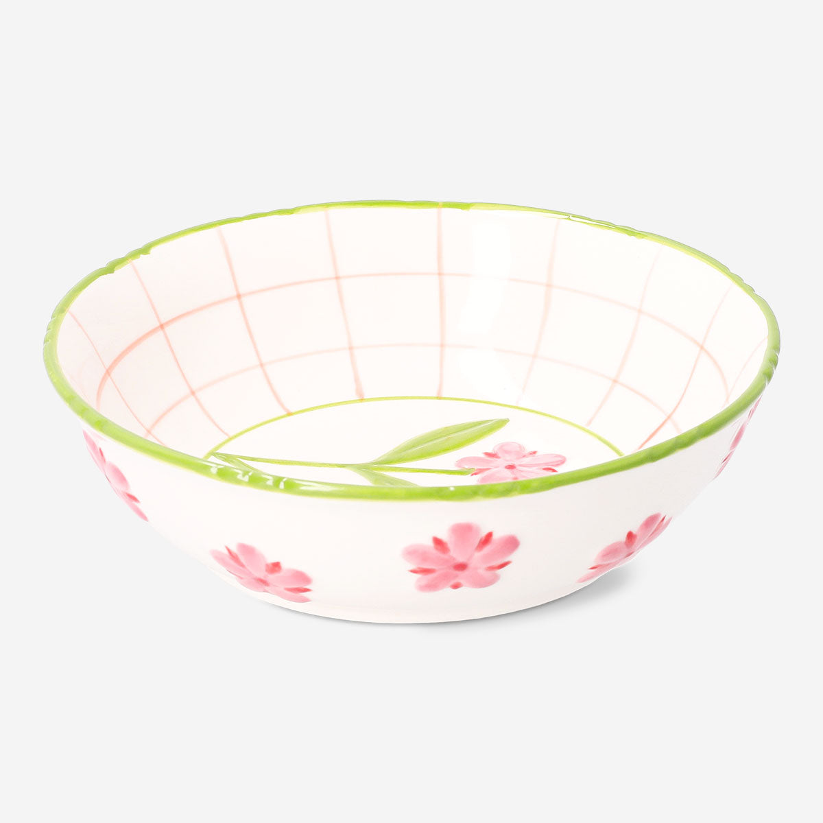 Pembe Çiçek Desenli Seramik Kase 21 cm