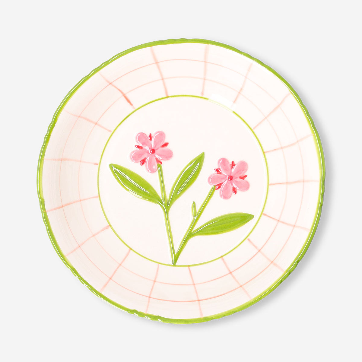 Pembe Çiçek Desenli Seramik Kase 21 cm