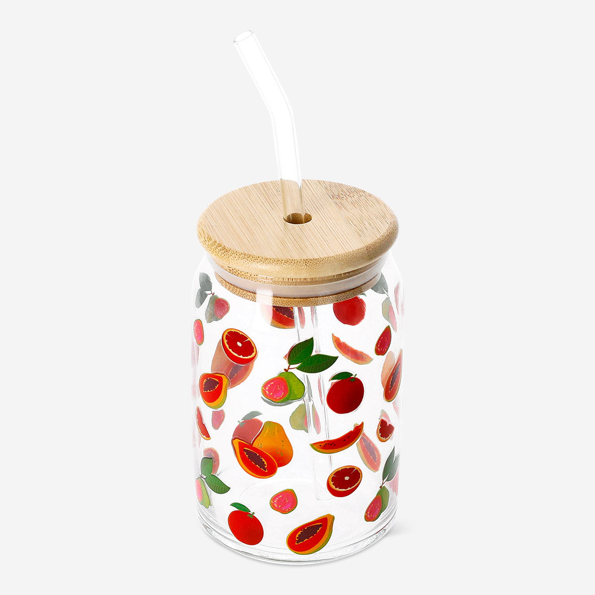 Meyve Desenli Cam Pipetli Bardak