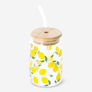 Limon Desenli Pipetli Cam Bardak