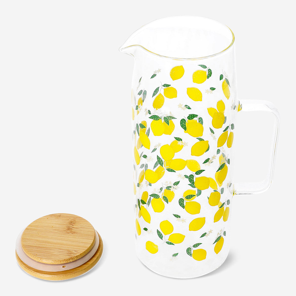 Glass jug with bamboo lid and lemon print - 1.15 L