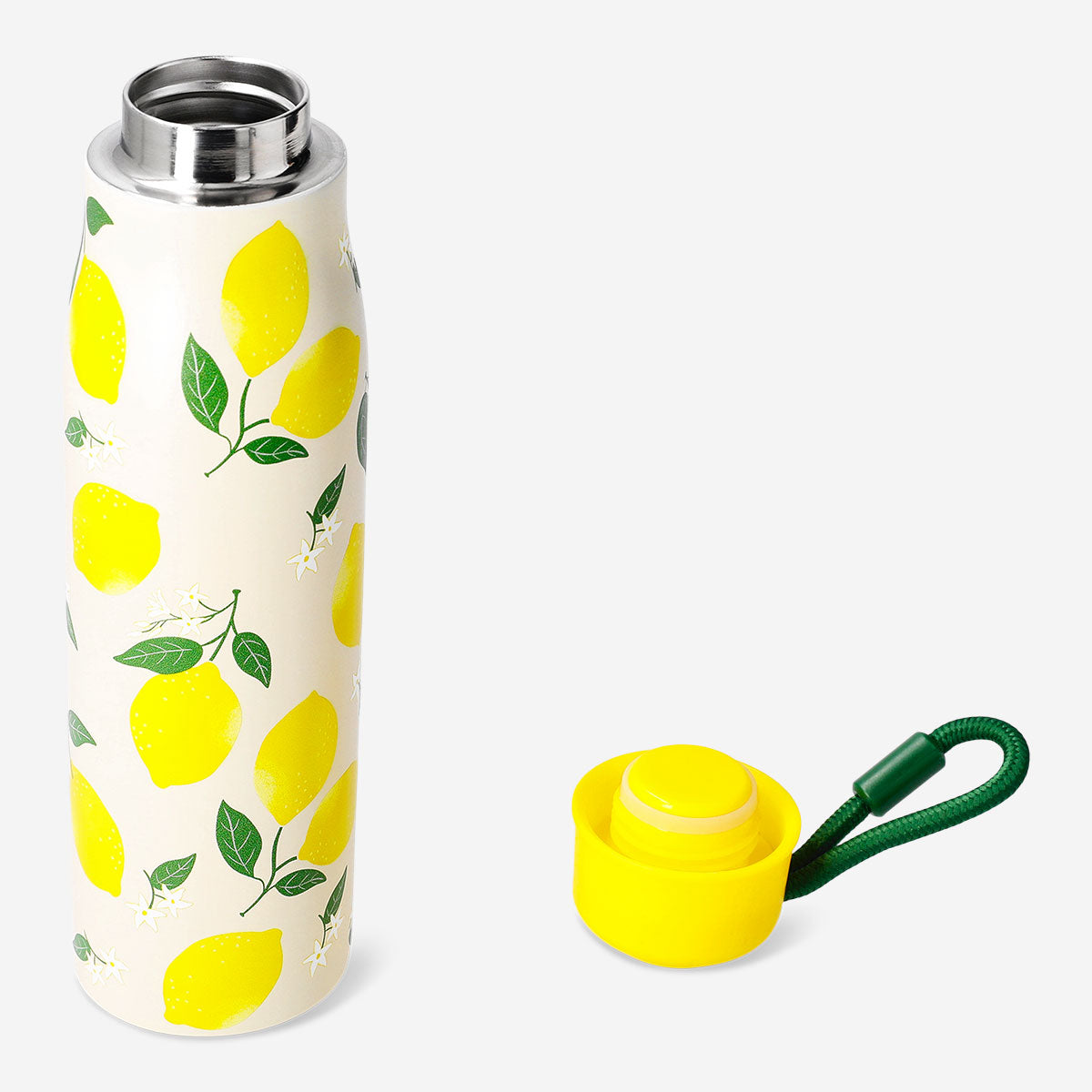 DRINKING BOTTLE SS WITH HOOK ON LID LEMON PRINT