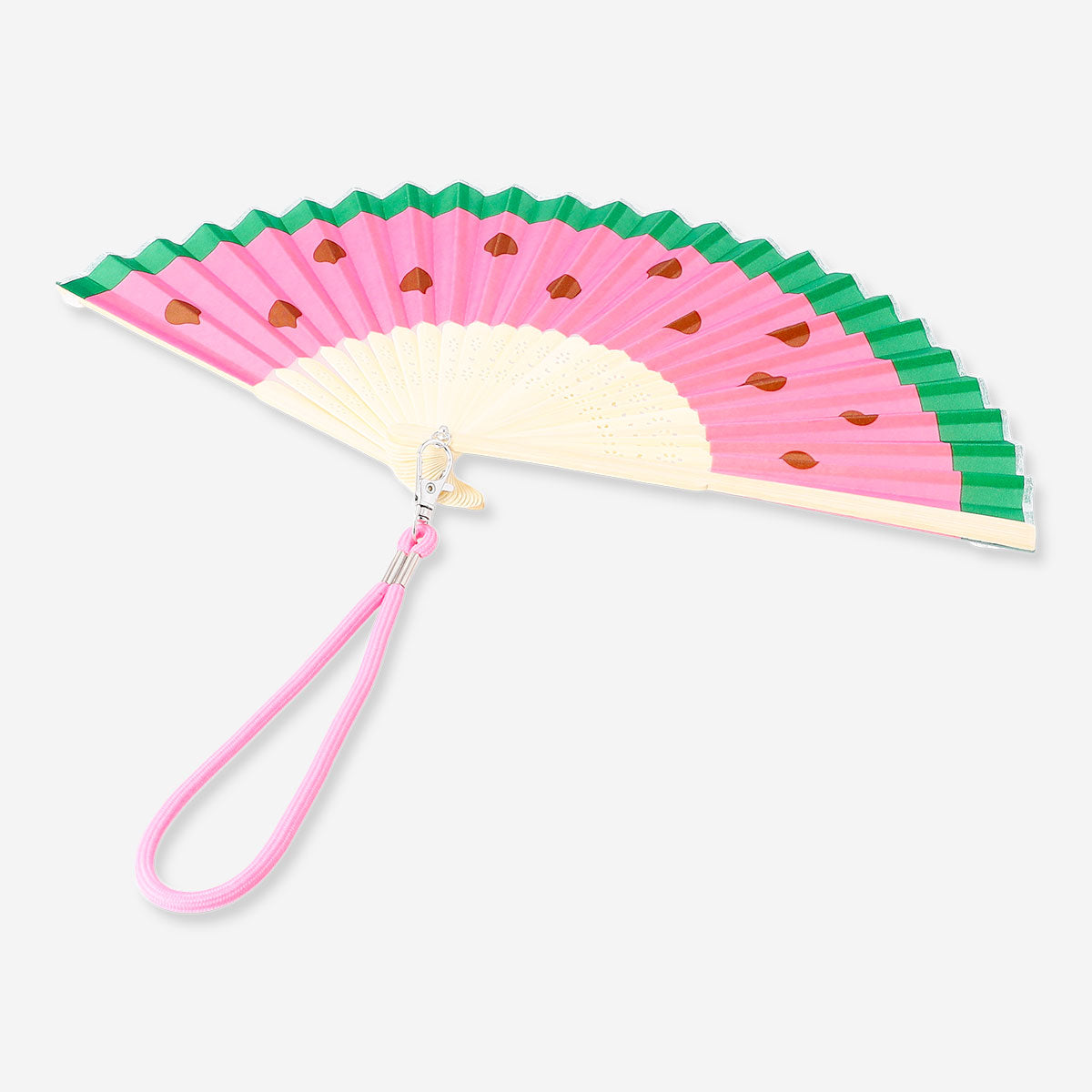 Foldable bamboo fan with strap - Watermelon print