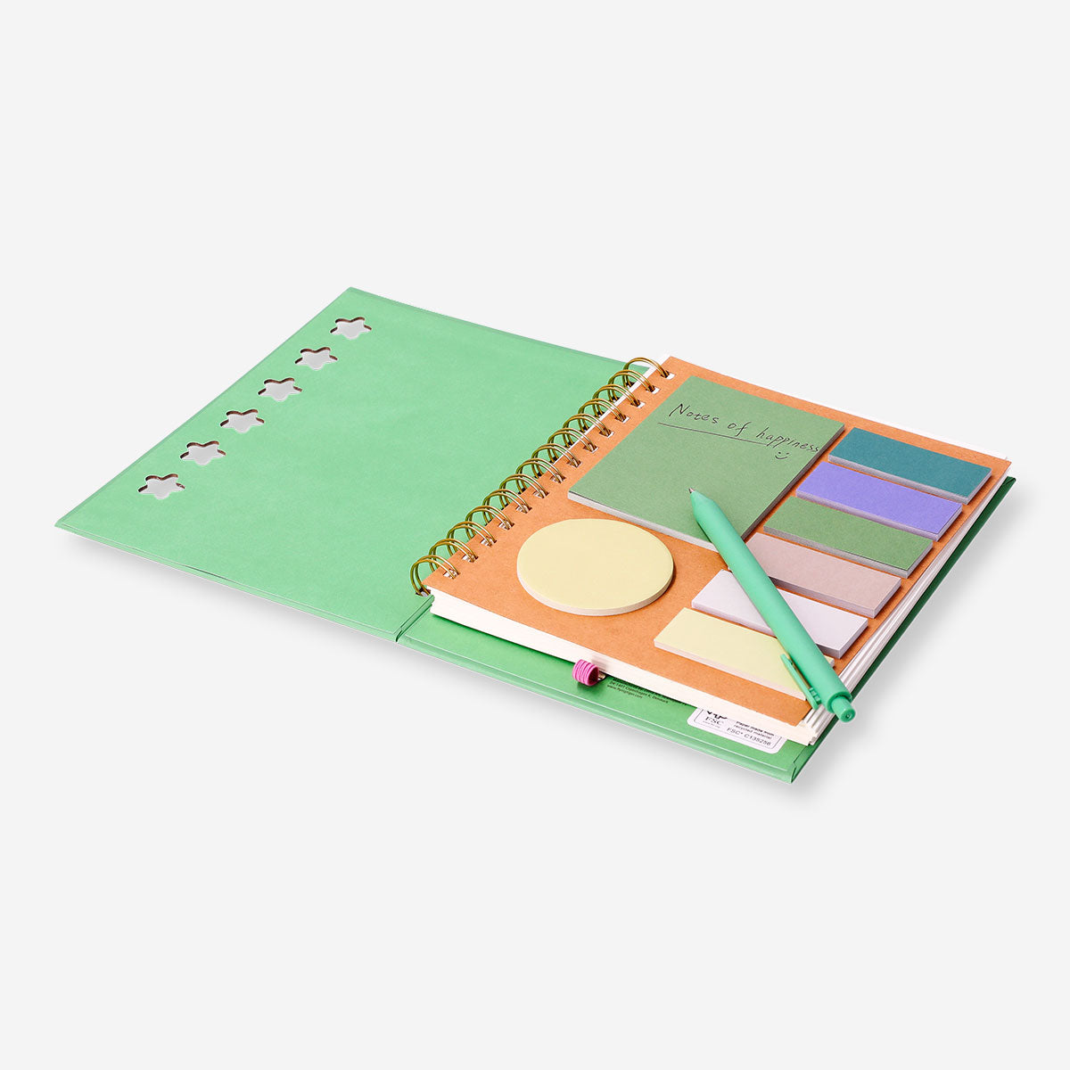 Yeşil Spiralli Kalemli Not Kağıtlı Defter