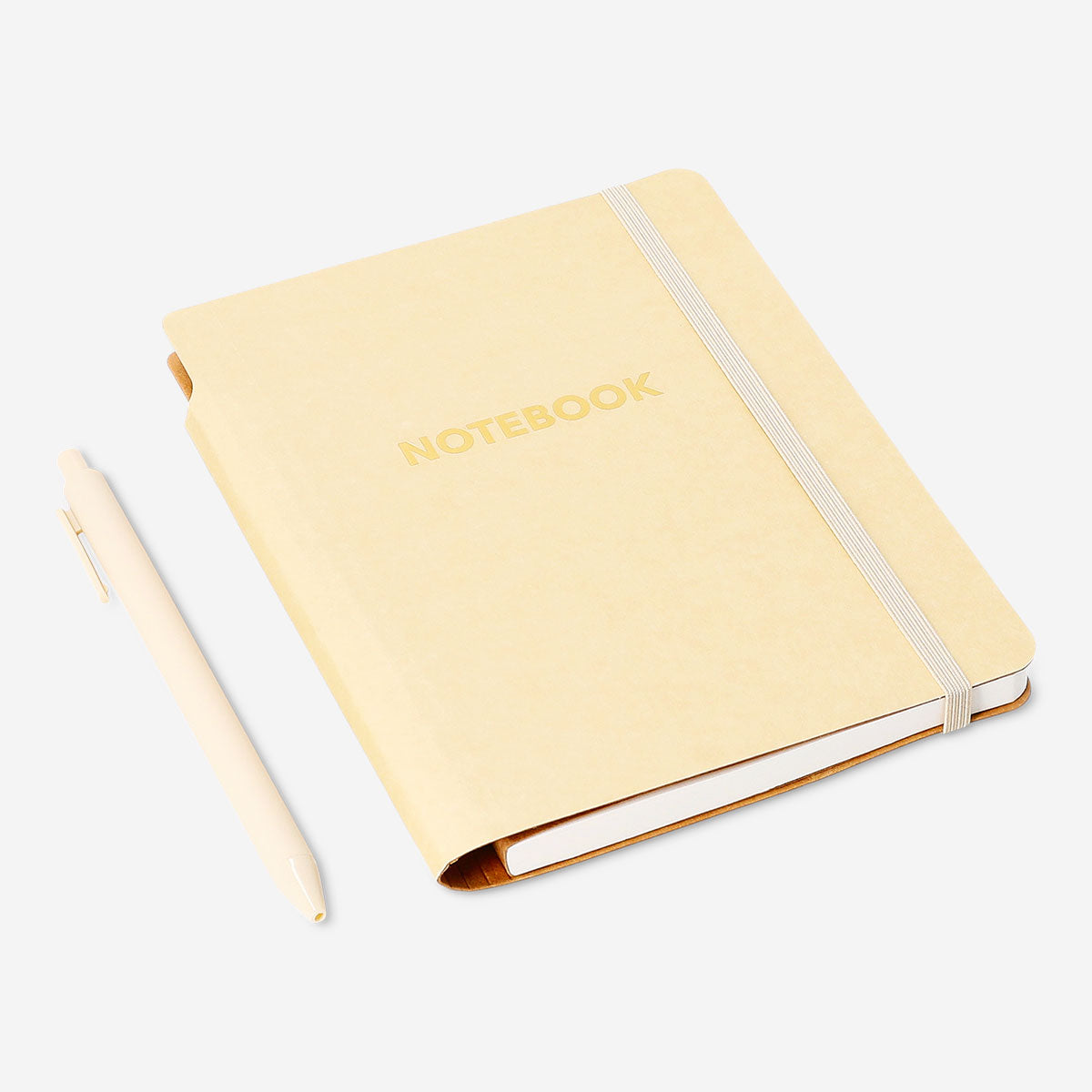 Butter yellow notebook with ballpoint pen