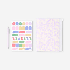 Floral notebook with ballpoint pen and stickers