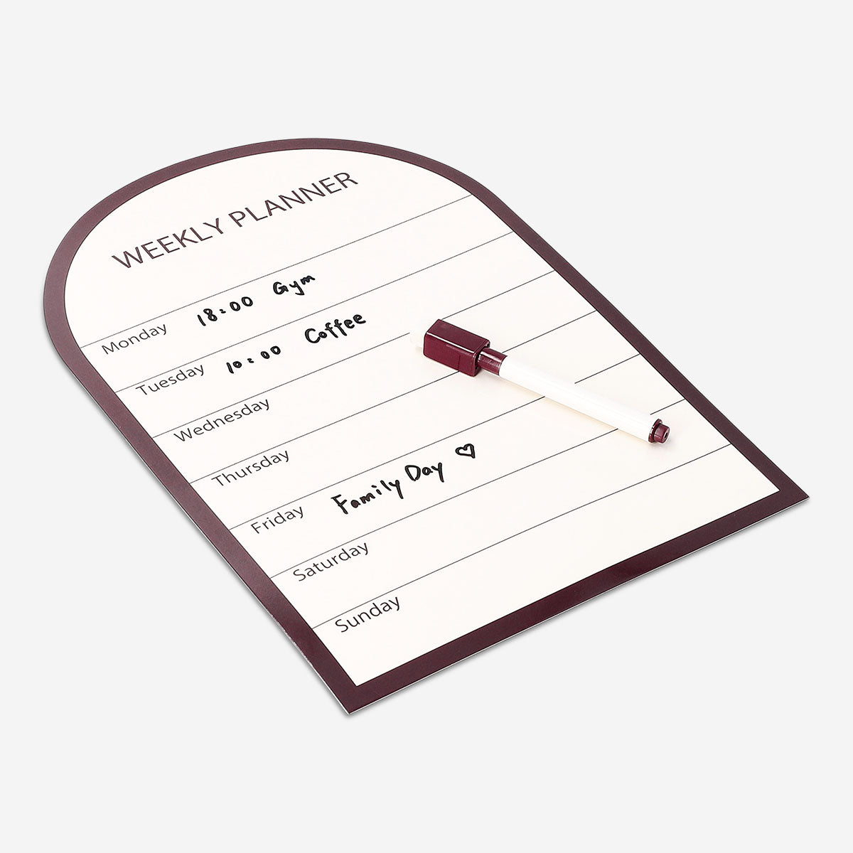 Magnetic weekly planner board with marker