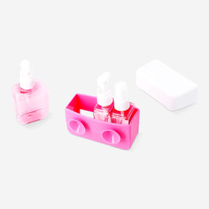 Pink travel set with case and suction cups - 3 pcs