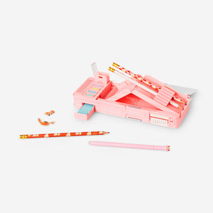 Pink multi functional pencil case with unicorn