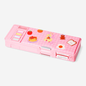 Pink multi functional pencil case with unicorn