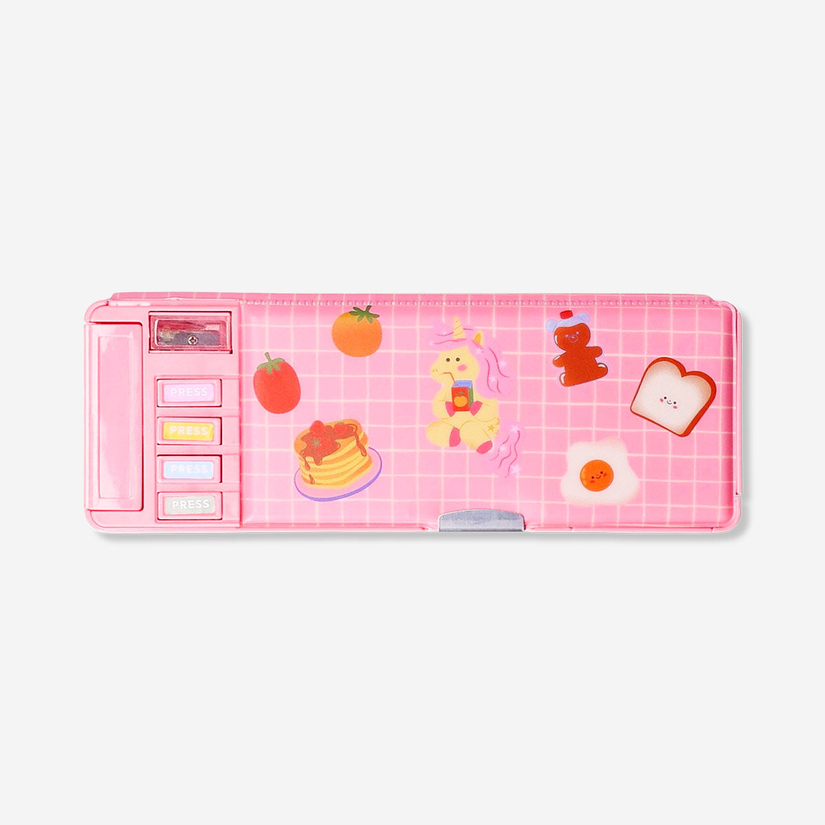Pink multi functional pencil case with unicorn