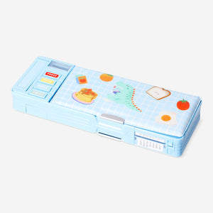 Blue multi functional pencil case with dinosaur 