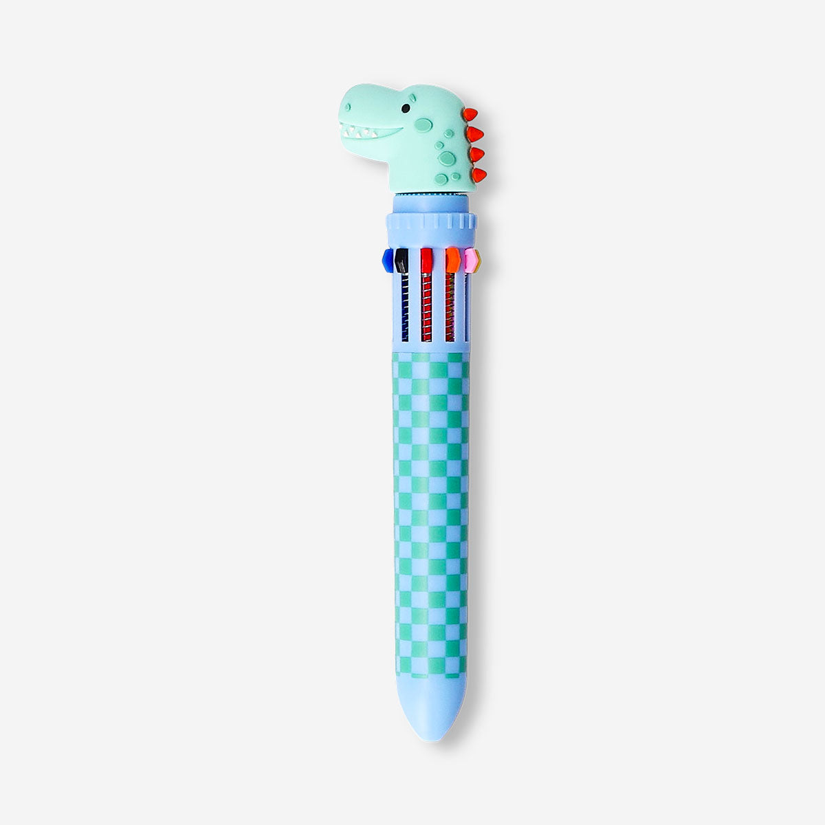 Plush multi-coloured ballpoint pen with dinosaur