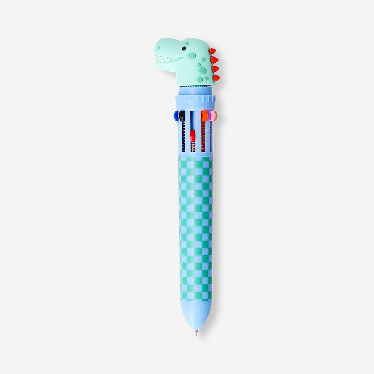 Plush multi-coloured ballpoint pen with dinosaur