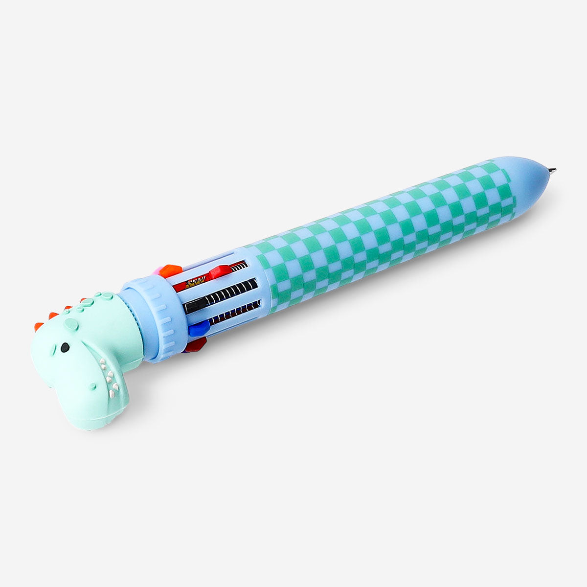 Plush multi-coloured ballpoint pen with dinosaur