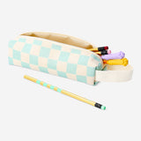 Green chequered pencil case