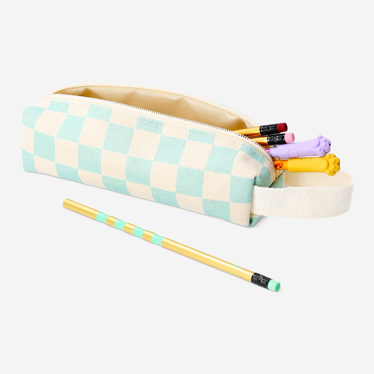 Green chequered pencil case