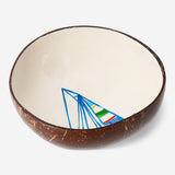Hand-painted coconut bowl with boat motif - 13 cm
