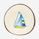 Hand-painted coconut bowl with boat motif - 13 cm
