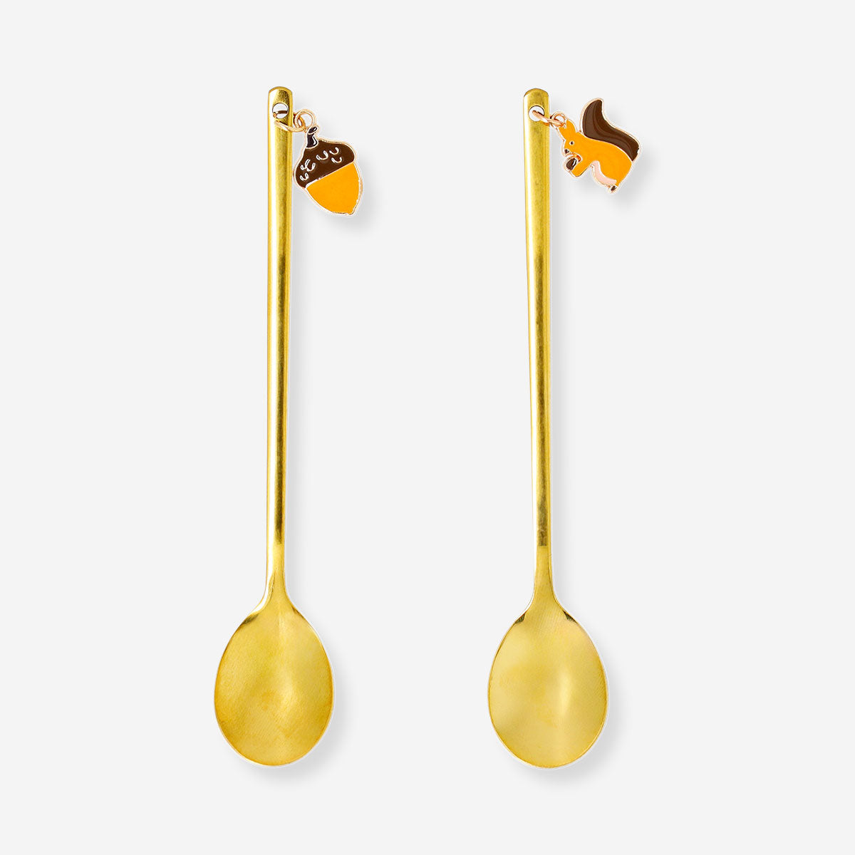 Gold dessert spoons with acorn and squirrel decoration - 2 pcs