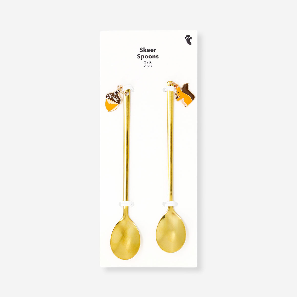 Gold dessert spoons with acorn and squirrel decoration - 2 pcs