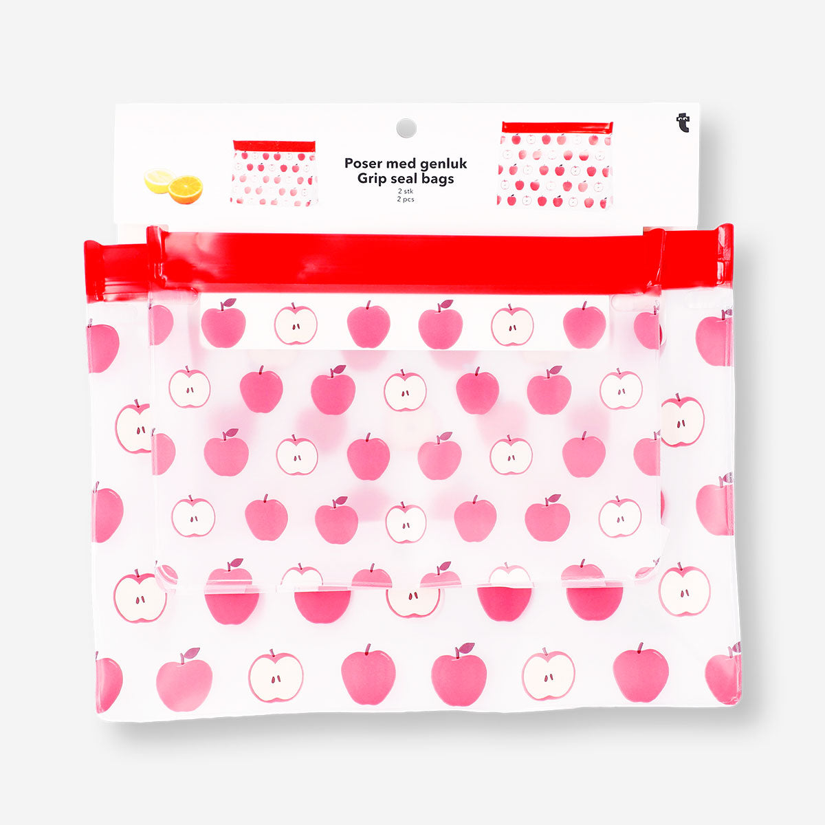 Reusable grip seal bags with red apples - 2 pcs 