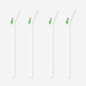 Green glass straws with pear decoration - 4 pcs Max temp.: 40 C
