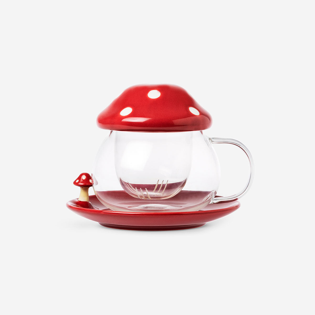 Mushroom tea mug with lid and saucer - 400 ml