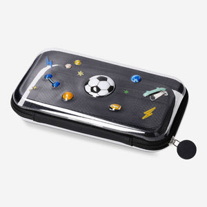 Black hardcase pencil case with sports icons