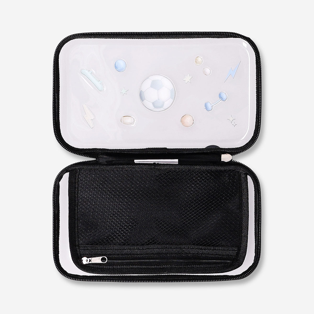 Black hardcase pencil case with sports icons