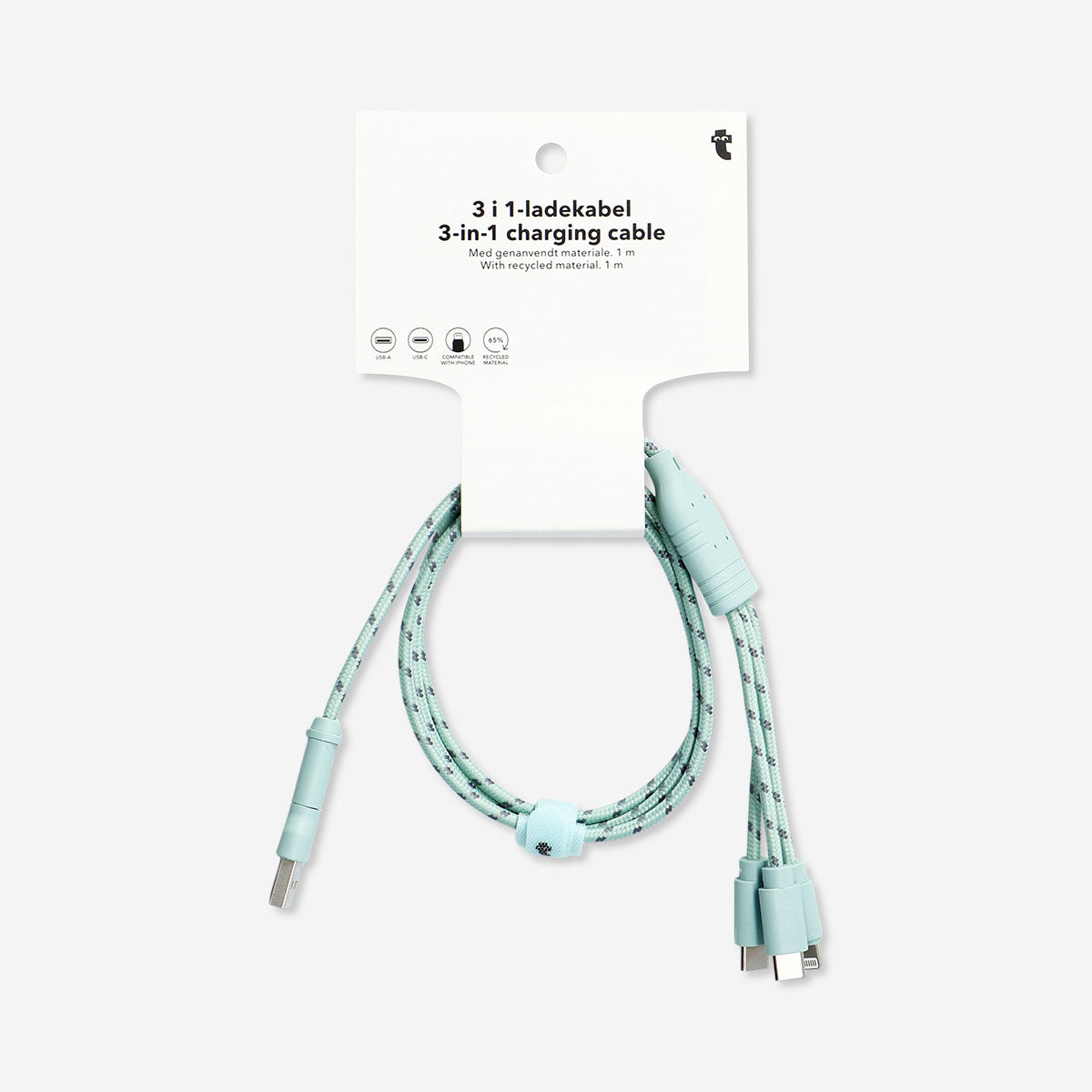 CHARGING CABLE 100CM 3-IN-1 FABRIC GREEN/GREY