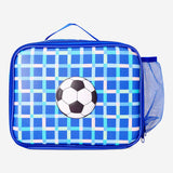 Blue lunchbox bag with football motif - 19x25 cm