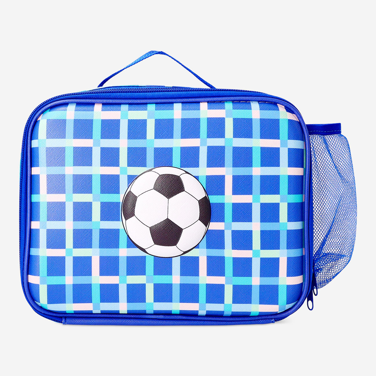 Blue lunchbox bag with football motif - 19x25 cm