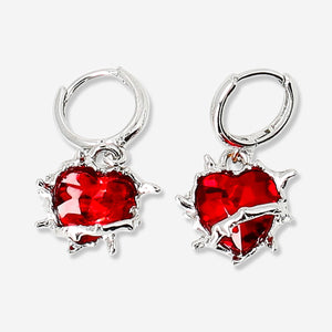 Hanging earrings - Red hearts with spikes