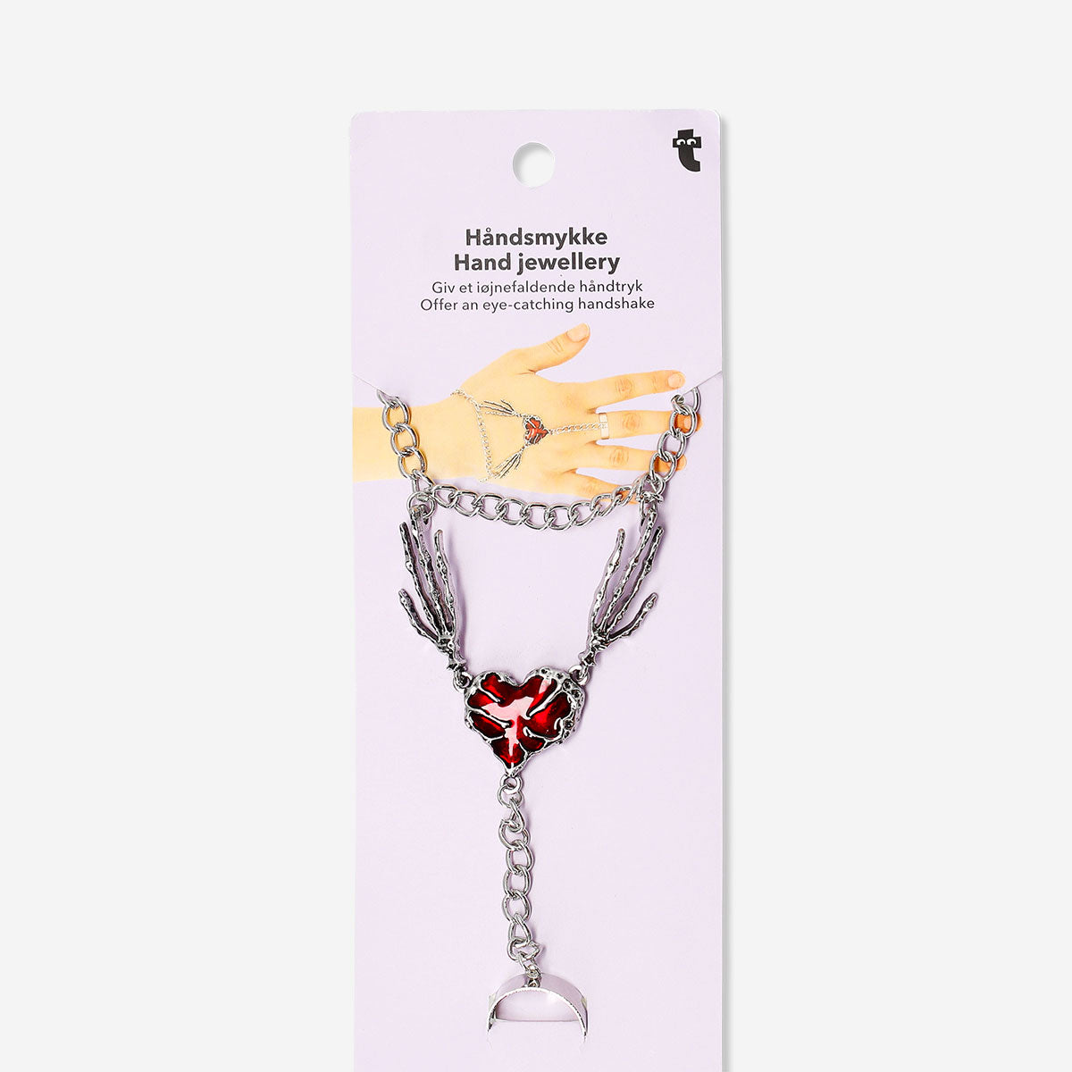 Silver hand jewellery with red heart 