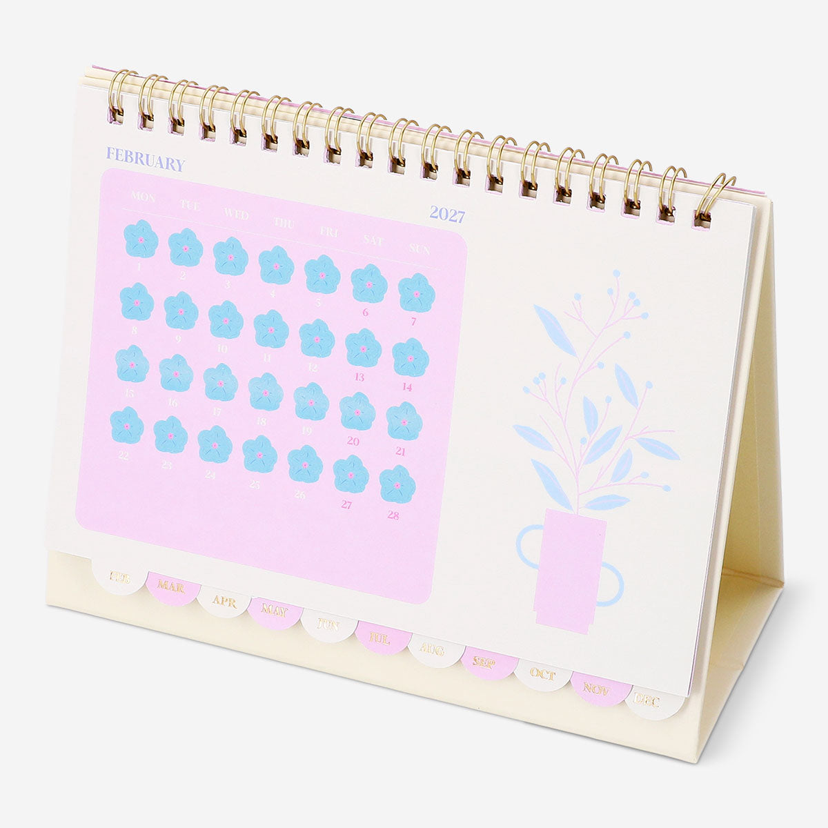 Monthly floral desk calendar with stickers 2027 