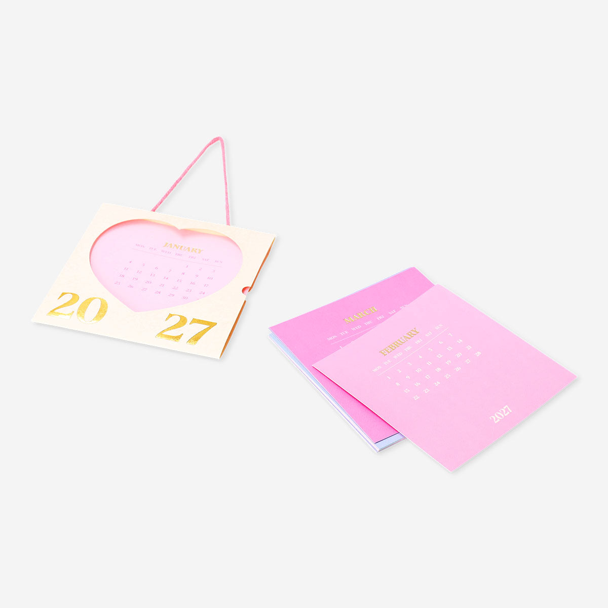 Pink heart monthly calendar for hanging 2027