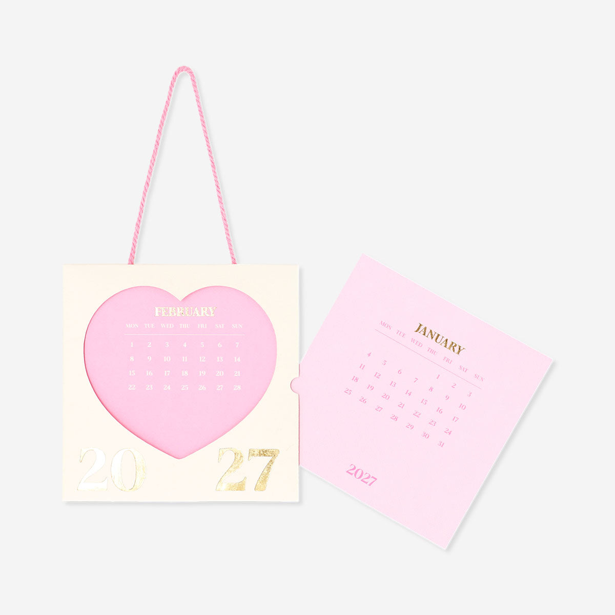 Pink heart monthly calendar for hanging 2027