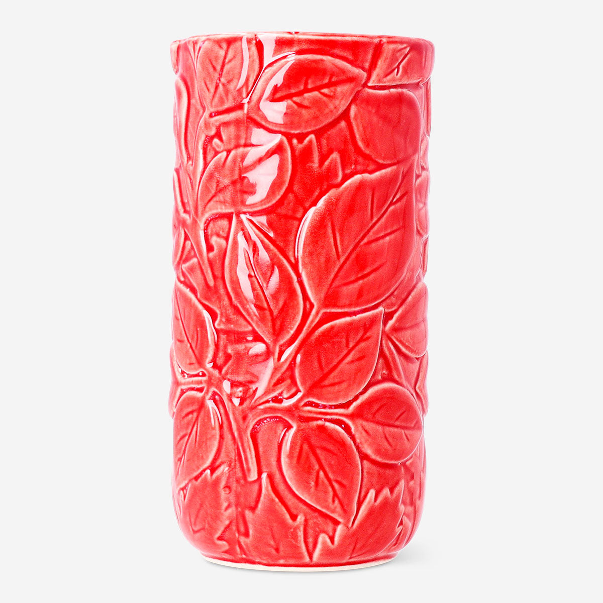Red vase with embossed leaf design - 16 cm