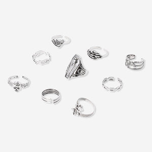 Set of adjustable rings - Gothic designs - 9 pcs